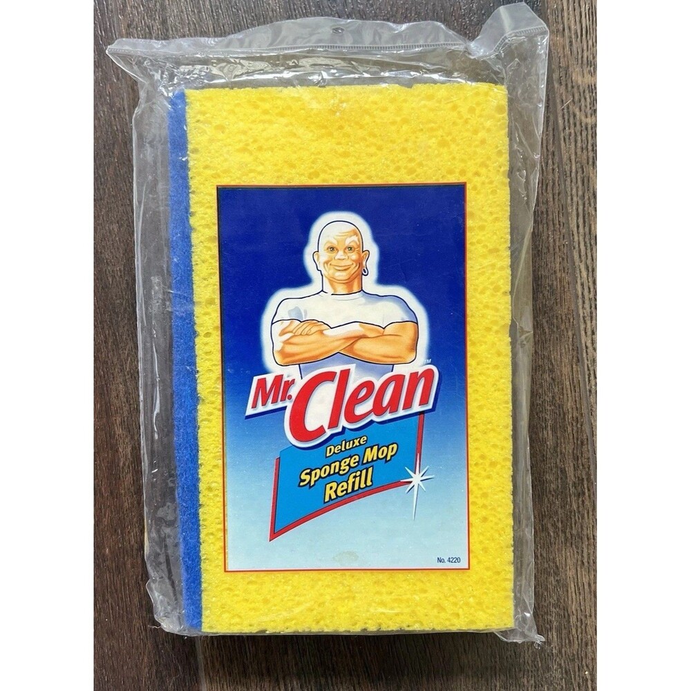 NIP Mr Clean Yellow Sponge Mop Scrubber Refill Classic Easy Snap On/Off Change